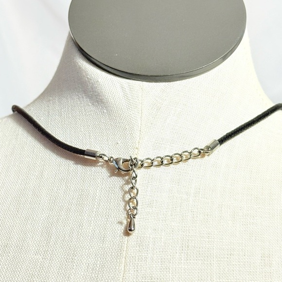 Black and Silver Geometric Pendant Necklace - 31" 2" extension Women Jewelry - Picture 3 of 3